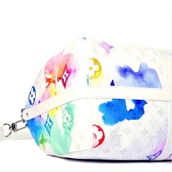 ❌❌ Louis Vuitton white Watercolor Keepall 50 bandouliere travel duffle bag LV - Picture 5 of 7